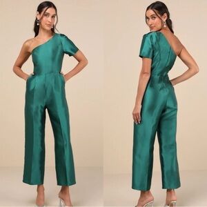 Lulu’s Divine Dream emerald one shoulder jumpsuit